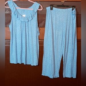 Chaps XXL Blue Floral Sleeveless top With Matching Pants Pajama Set